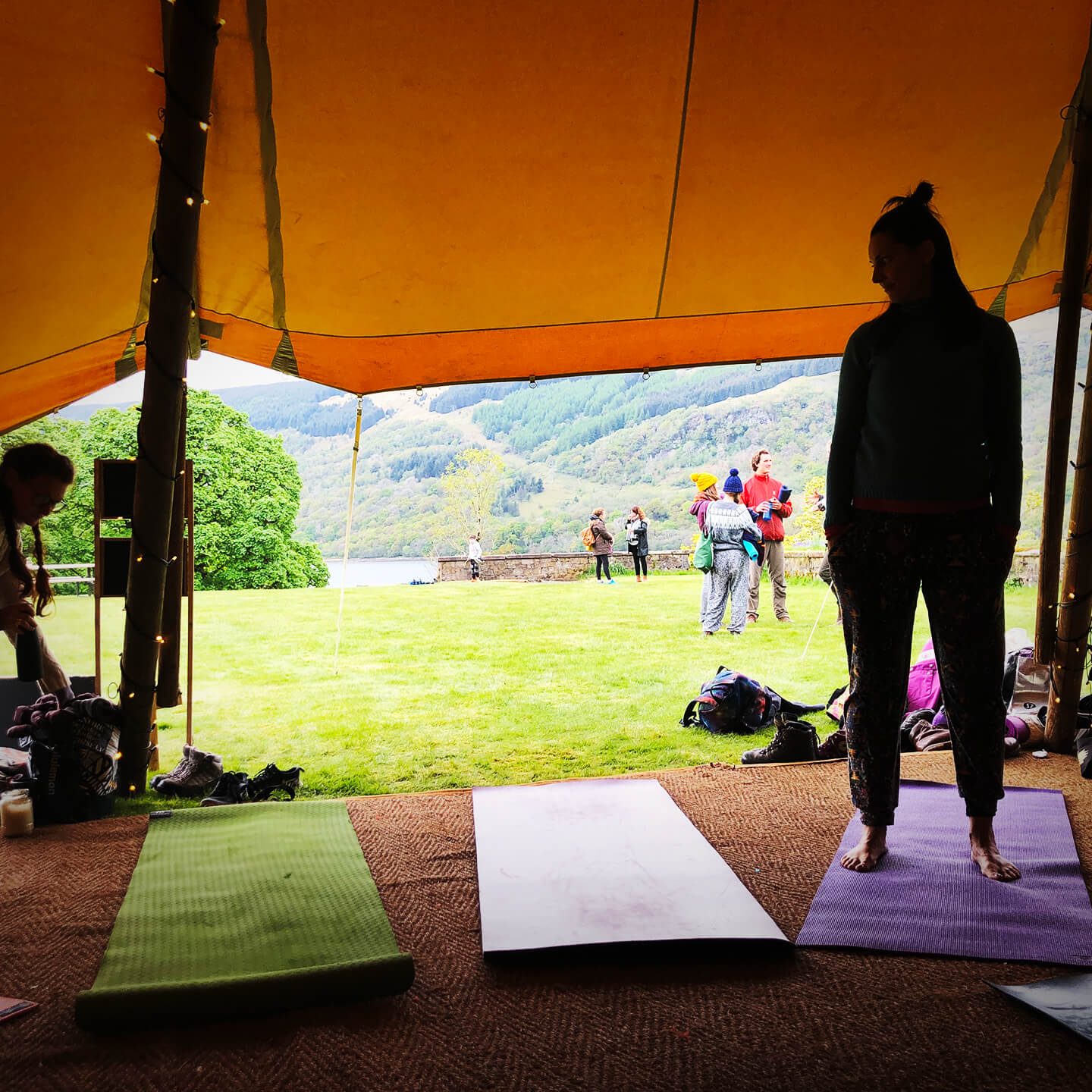 Yoga at Scapa vfest overlooking loch Fyne