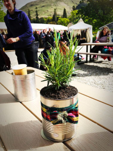Upcycled can to herb planter